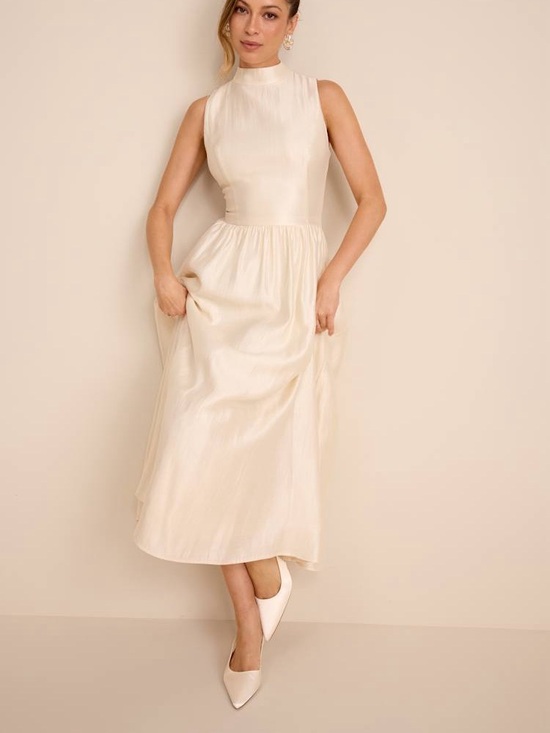 Lulus Dresses & Skirts - Lulus Rivia Ivory Mock Neck Cutout Midi Dress Size M NWT